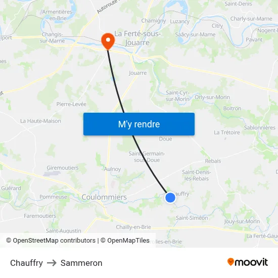 Chauffry to Sammeron map