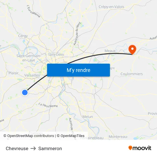 Chevreuse to Sammeron map