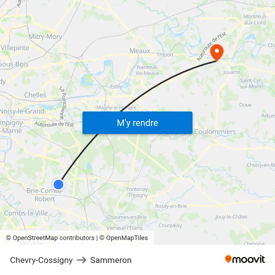 Chevry-Cossigny to Sammeron map