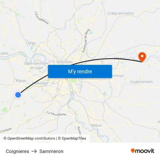 Coignieres to Sammeron map