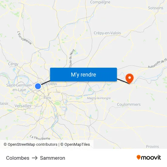 Colombes to Sammeron map