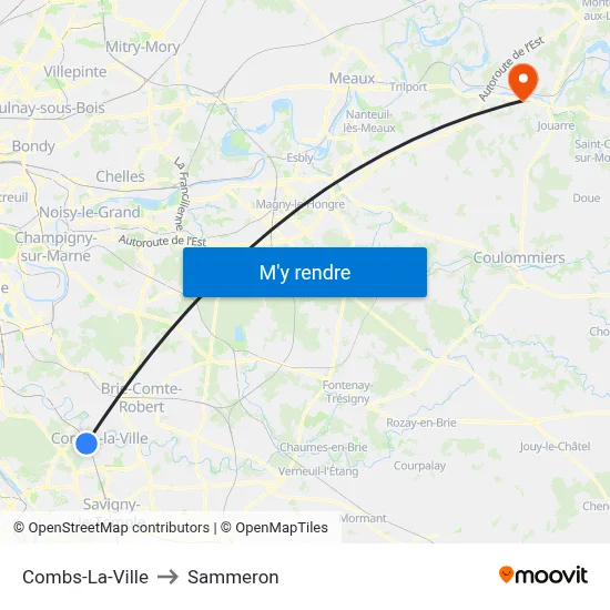 Combs-La-Ville to Sammeron map