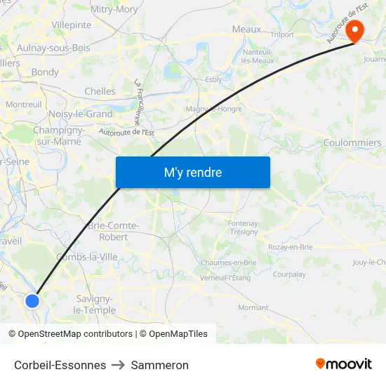 Corbeil-Essonnes to Sammeron map