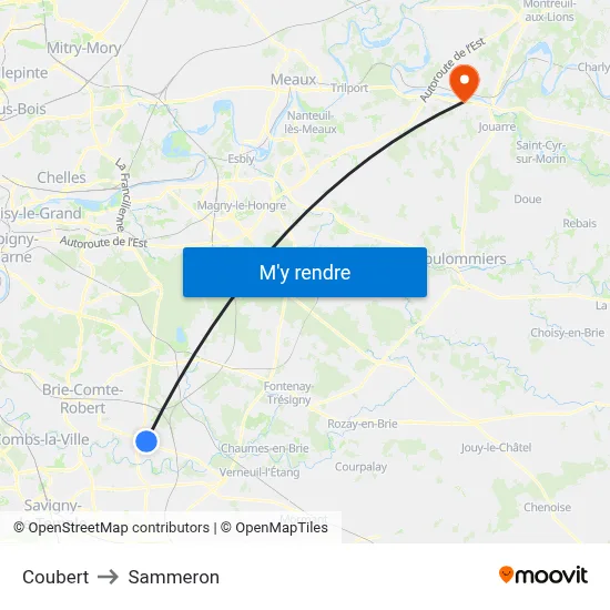 Coubert to Sammeron map