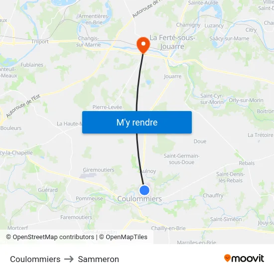 Coulommiers to Sammeron map