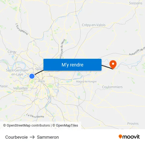 Courbevoie to Sammeron map