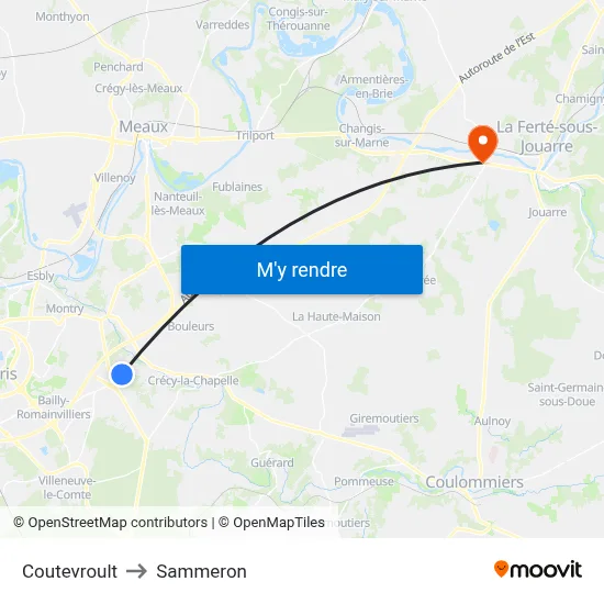 Coutevroult to Sammeron map
