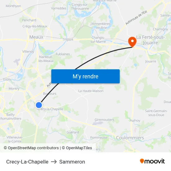 Crecy-La-Chapelle to Sammeron map