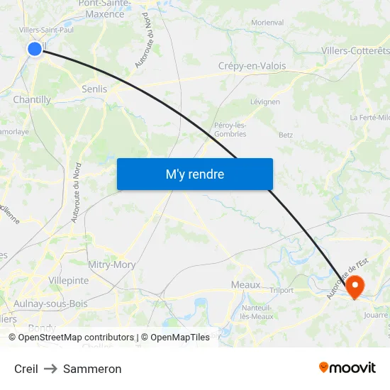 Creil to Sammeron map