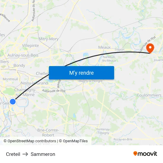 Creteil to Sammeron map