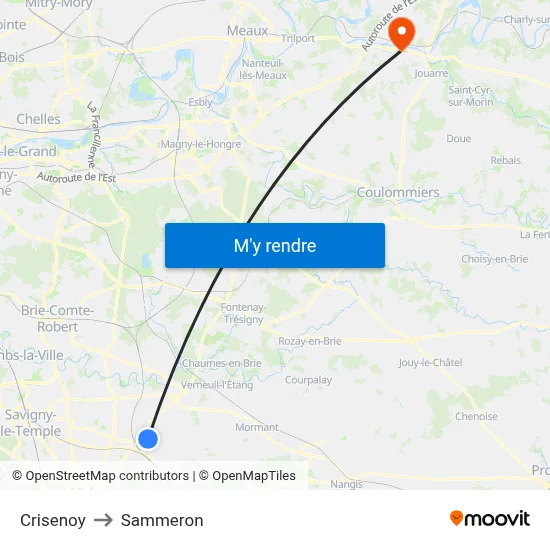 Crisenoy to Sammeron map
