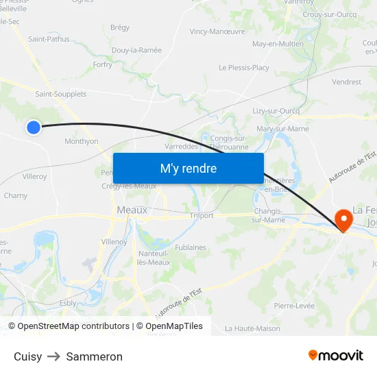Cuisy to Sammeron map
