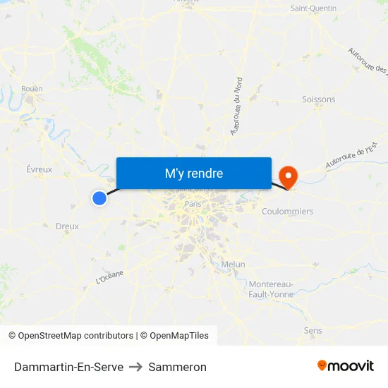Dammartin-En-Serve to Sammeron map