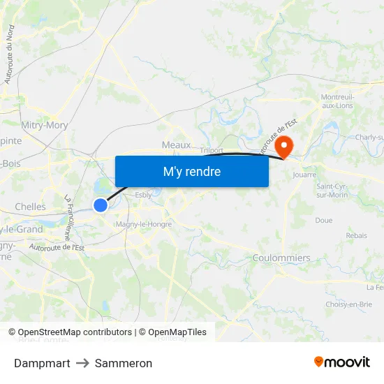 Dampmart to Sammeron map