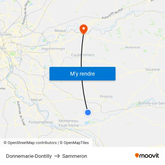 Donnemarie-Dontilly to Sammeron map
