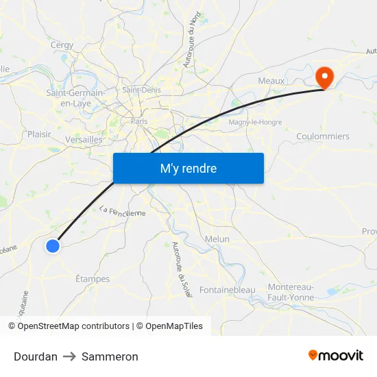Dourdan to Sammeron map