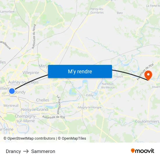 Drancy to Sammeron map