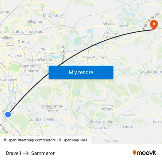 Draveil to Sammeron map