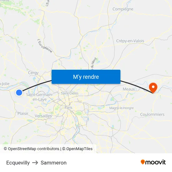 Ecquevilly to Sammeron map