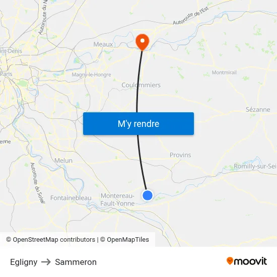 Egligny to Sammeron map