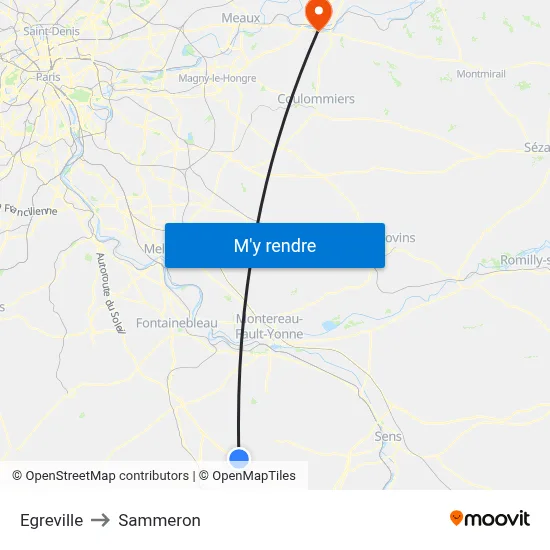 Egreville to Sammeron map