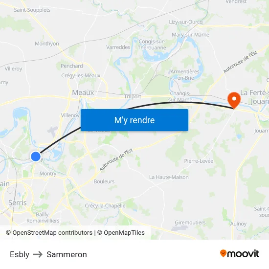 Esbly to Sammeron map
