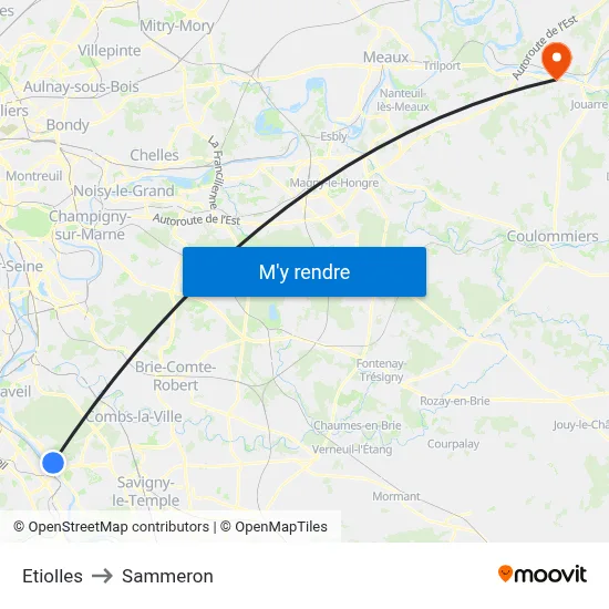 Etiolles to Sammeron map