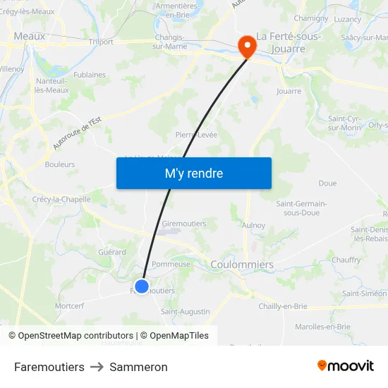 Faremoutiers to Sammeron map