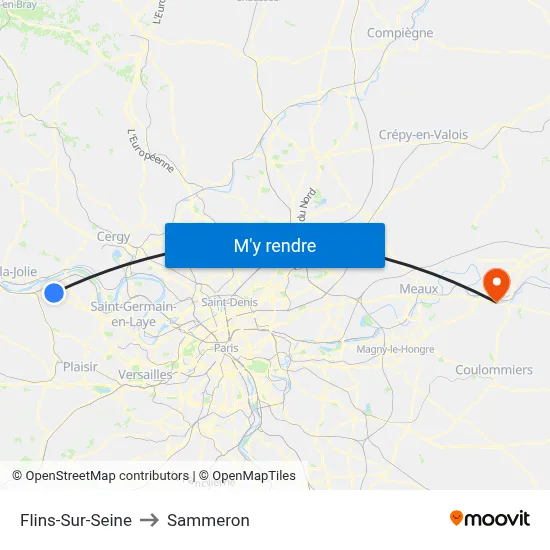 Flins-Sur-Seine to Sammeron map