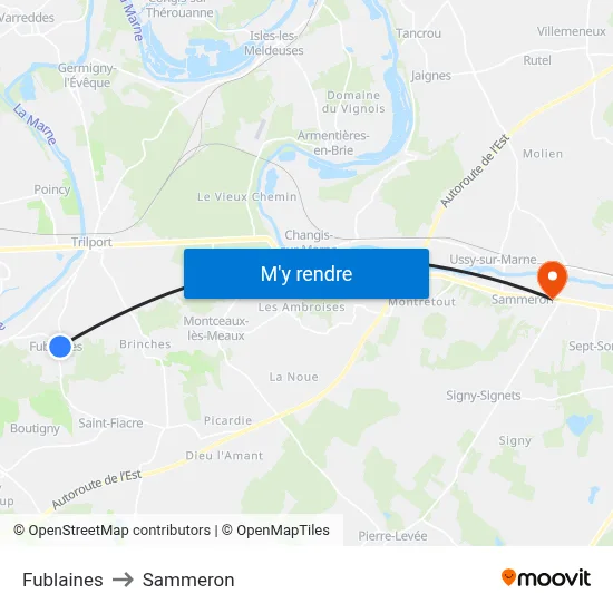 Fublaines to Sammeron map
