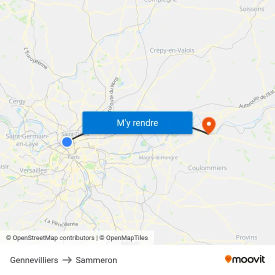 Gennevilliers to Sammeron map