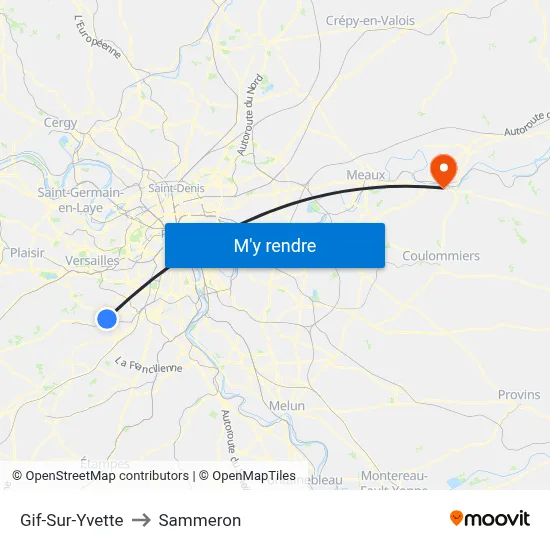 Gif-Sur-Yvette to Sammeron map