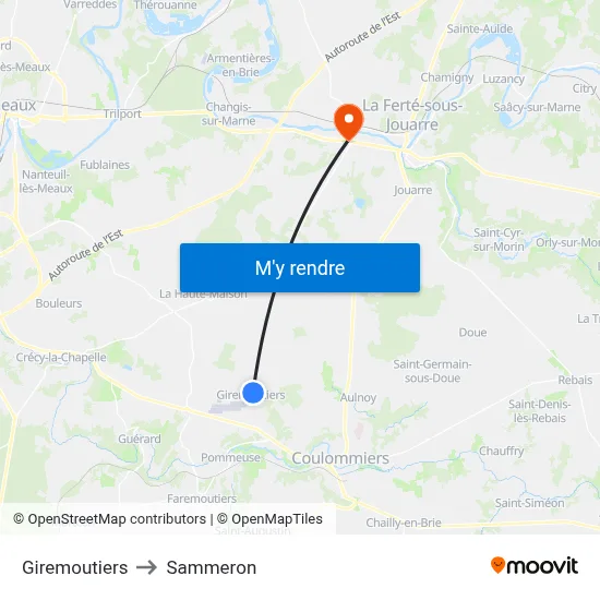 Giremoutiers to Sammeron map