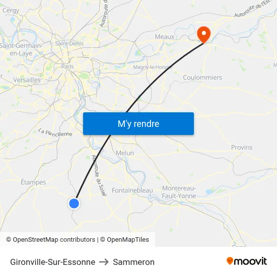 Gironville-Sur-Essonne to Sammeron map