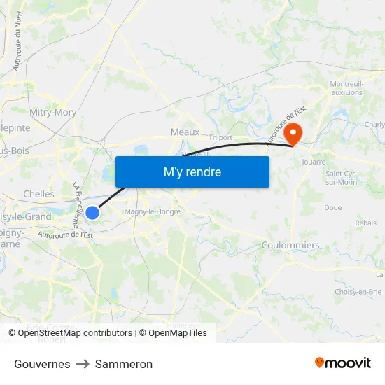 Gouvernes to Sammeron map