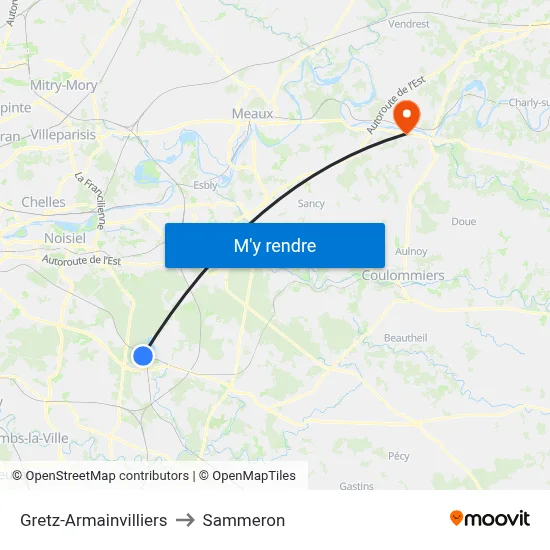Gretz-Armainvilliers to Sammeron map