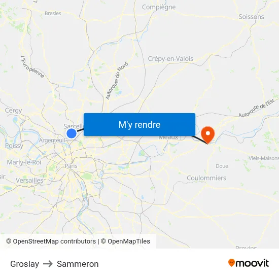 Groslay to Sammeron map