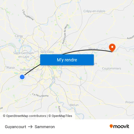 Guyancourt to Sammeron map
