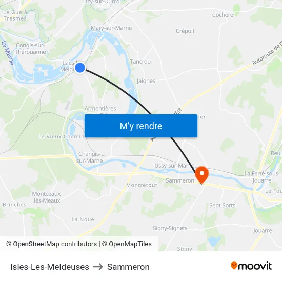 Isles-Les-Meldeuses to Sammeron map