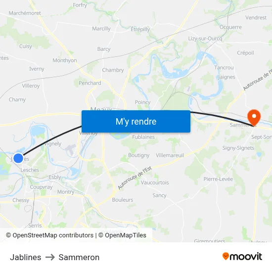 Jablines to Sammeron map