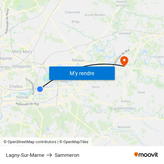 Lagny-Sur-Marne to Sammeron map