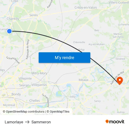 Lamorlaye to Sammeron map