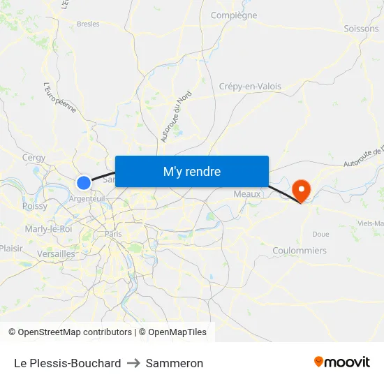 Le Plessis-Bouchard to Sammeron map