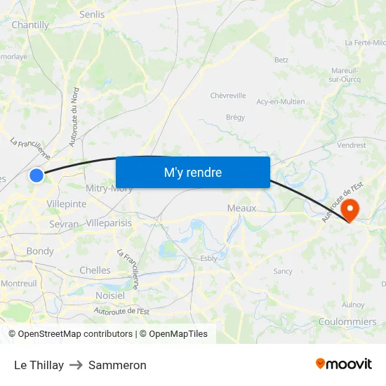 Le Thillay to Sammeron map