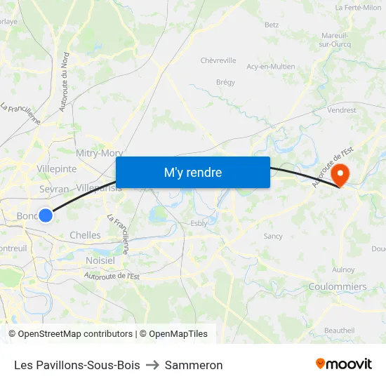 Les Pavillons-Sous-Bois to Sammeron map