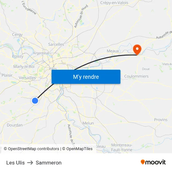 Les Ulis to Sammeron map