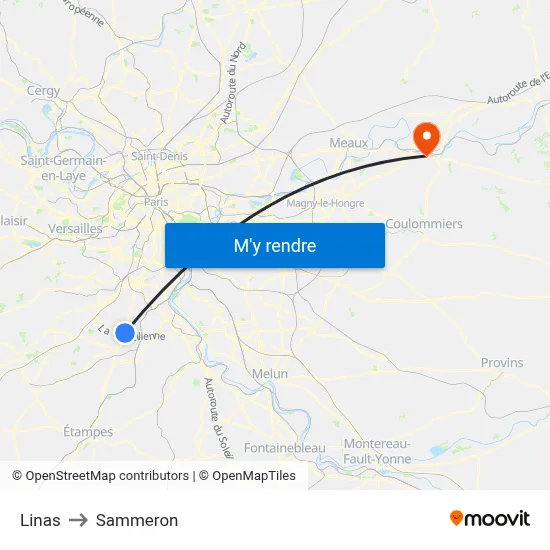 Linas to Sammeron map