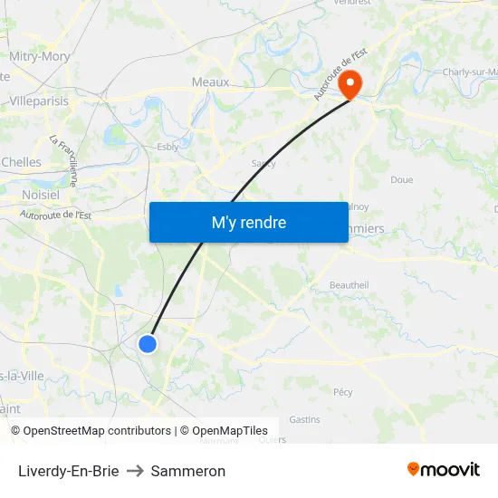 Liverdy-En-Brie to Sammeron map