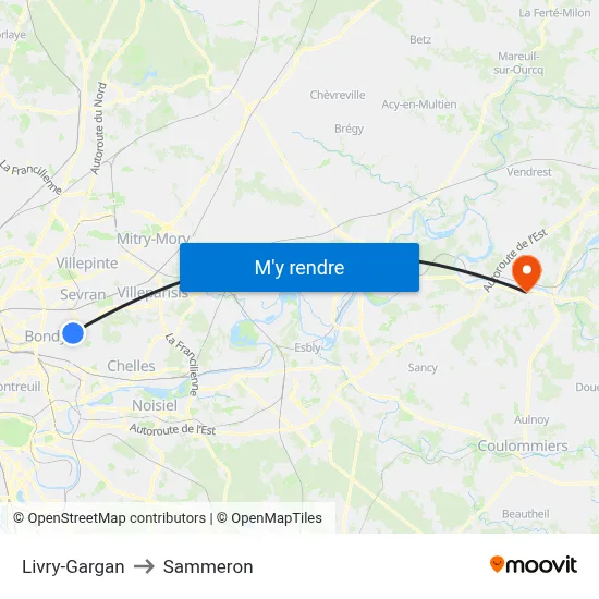 Livry-Gargan to Sammeron map