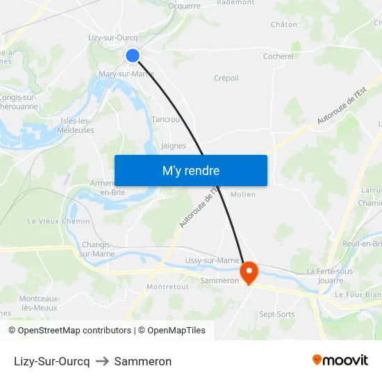 Lizy-Sur-Ourcq to Sammeron map